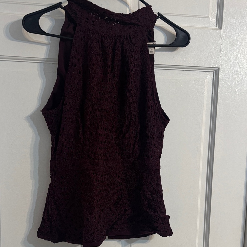 Sleeveless Crochet Halter Top - Deep Plum